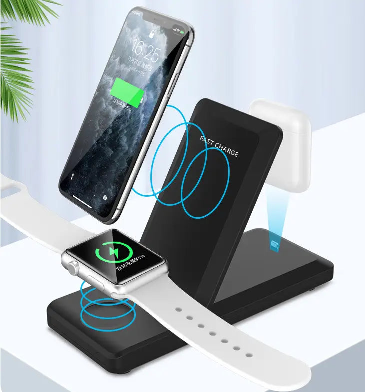 Folding three-in-one multifunctional wireless charger