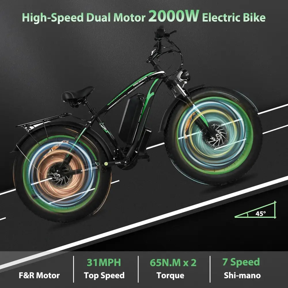 2000W Motor Electric Bike Adults - 31 MPH Electric Bike With 26 Inches Fat Tire 20AH Removable Battery Hydraulic Disc