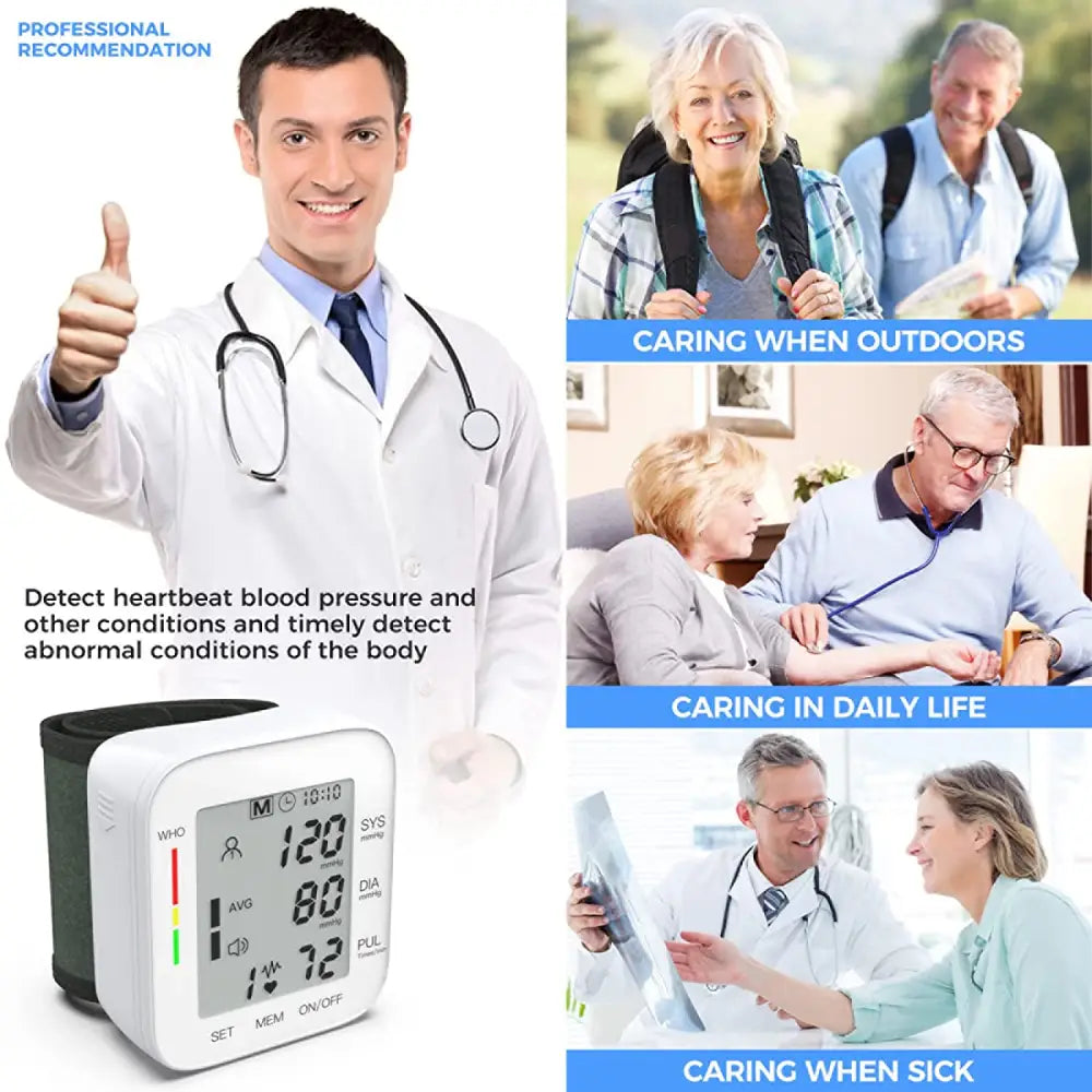 Blood Pressure Monitor Wrist Bp Monitor Large LCD Display Adjustable Wrist Cuff 5.31-7.68inch Automatic 90x2 Sets