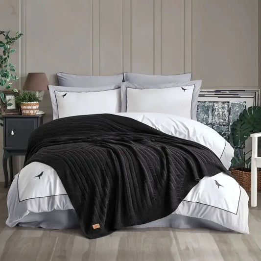 Hobby Double Fancy Blanket Set - Antracit - None - Bedding