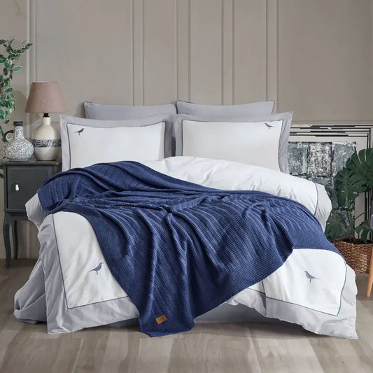 Hobby Double New Fancy Blanket Set - Indigo - None - Bedding