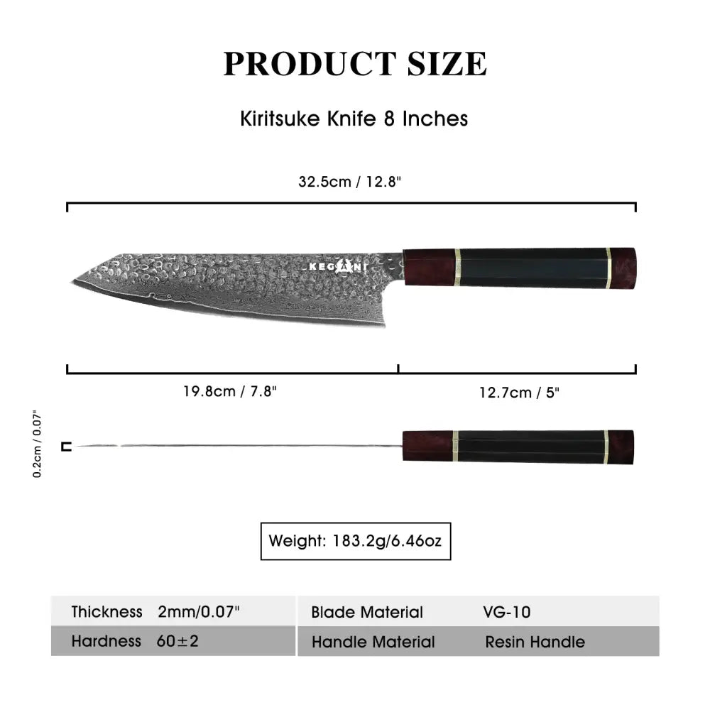 Kegani Kiritsuke Knife - 8 Inch Professional Japanese Chef’s Knife 67 Layers Japanese VG-10 Damascus Steel