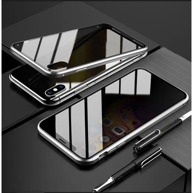 Phone Case Anti-peep Magnetic Protective Shell Magnetic Privacy Glass Case For Phone - Silver / 6S - Mobile Phone Cables