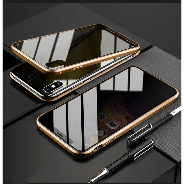 Phone Case Anti-peep Magnetic Protective Shell Magnetic Privacy Glass Case For Phone - Gold / 6S - Mobile Phone Cables