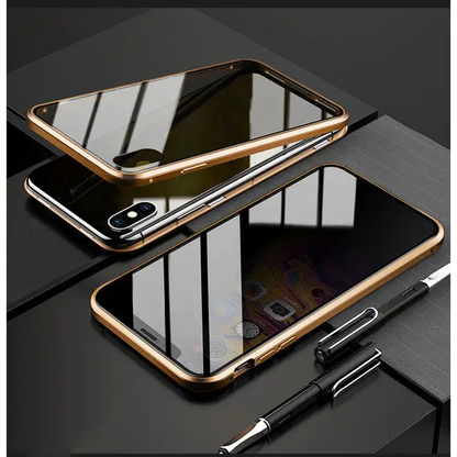 Phone Case Anti-peep Magnetic Protective Shell Magnetic Privacy Glass Case For Phone - Gold / 6S - Mobile Phone Cables