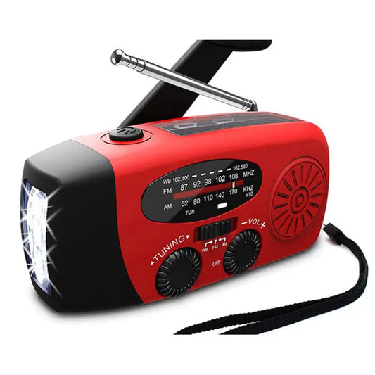 Solar hand crank USB charging radio flashlight - Red - Flashlights