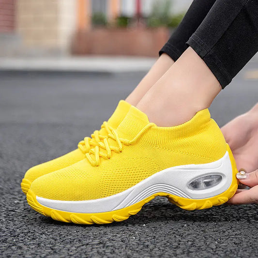 Sports shoes women flying knit socks shoes shaking shoes - Yellow / 35 - Shoes