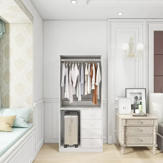 White Wood Closet System Storage Stand-Alone Wardrobe - White - Closets