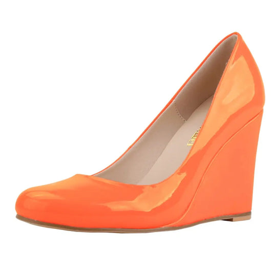 Womens Pumps Shoes Wedge High Heels Pointed Toe - Orange / 35 - Shoes