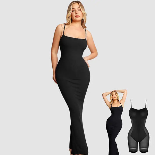 Women’s Shapewear Dress Jumpsuit Tummy Tuck Lift Corset Open Crotch Suspender Tight Long Skirt Chest Pad Bodysuit